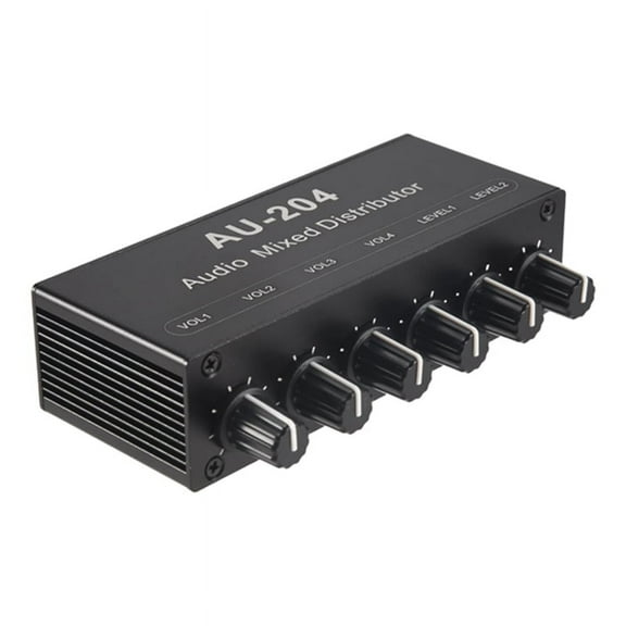 Stereo Mixer Audio (2 Input 4 Output) Push Four Headphones or External Power Amplifiers Volume Control