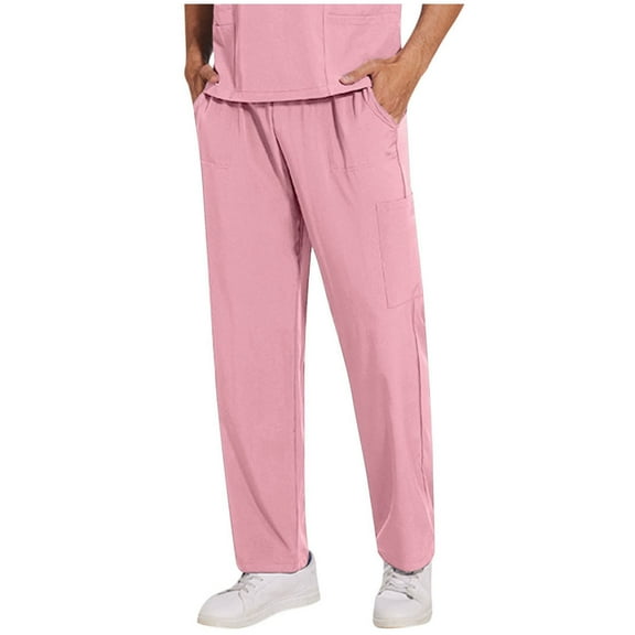 USNSM Men's Casual Cagro Pants Summer Loose Fit Elastic Waist Drawstring Pants Lightweight Trousers with Pockets Pink XL