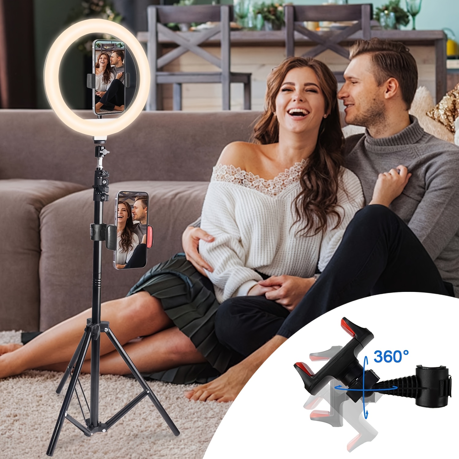 ZOMEI 10" RGB Ring Light w/63" Stand, Dimmable LED for Selfie/Makeup/Live, USB Powered, Phone Stand & Clamp, Portable