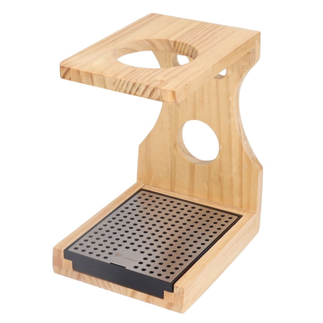 Soporte de madera para goteo de café con acabado claro y bandeja de filtro de acero inoxidable para una rica experiencia de preparación