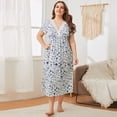 thumbnail image 6 of Baywell Women's Plus Size Nightgown Sleepwear Short Sleeve Long Nightdress V Neck Vintage Lace  Loose Lounge Dress Oversized Soft Maxi Night Gowns XL-5XL, 6 of 8