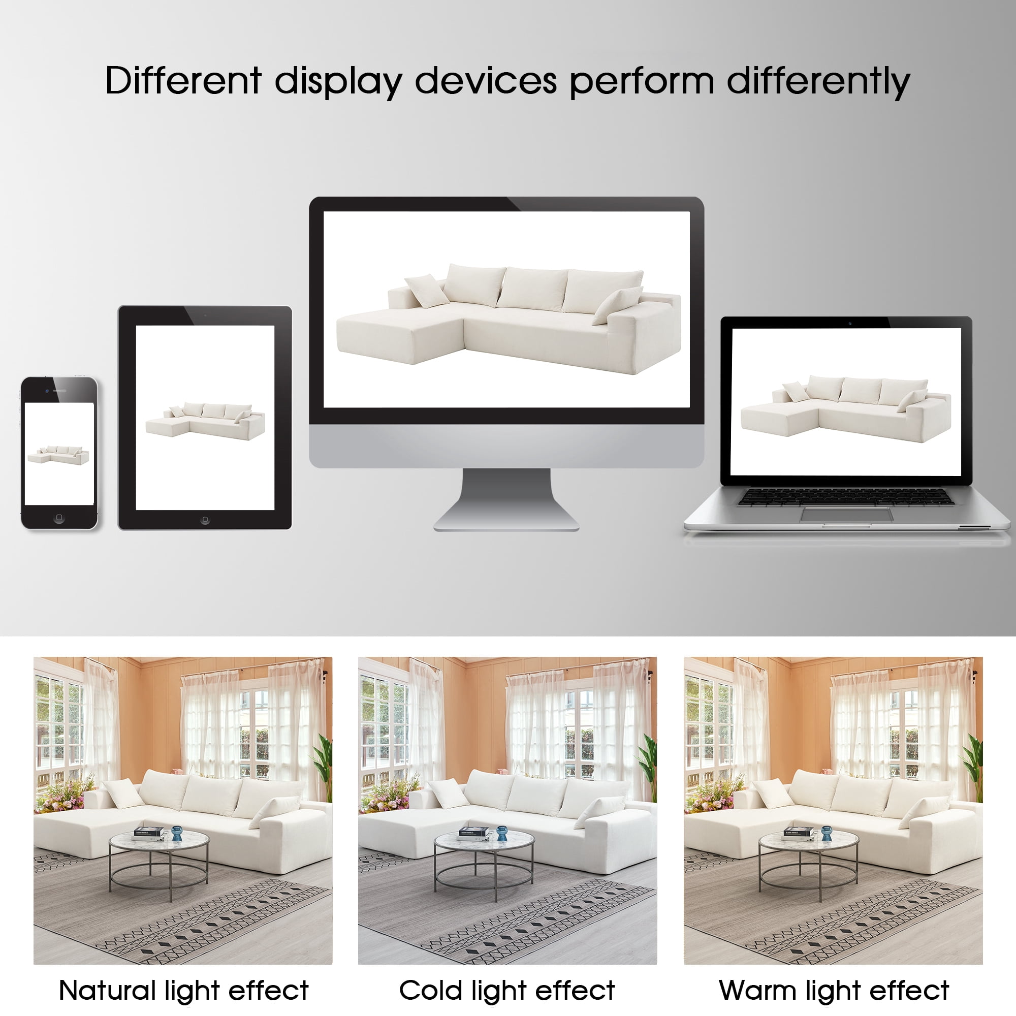 DEALTOPS Modern L-Shape Convertible Sectional Sleeper Sofa Bed Set - Upholstered Modular Sofa Couch for Living Room - White