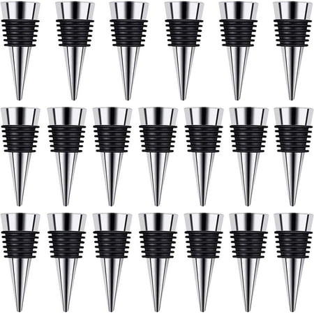 ABCISI 20 Pcs Wine Bottle Stopper Set Kit Metal Cork Bottle Stoppers Reusable Decorative Wine Bottle Stoppers for Kitchen Bar Gifts Holiday Party Silver