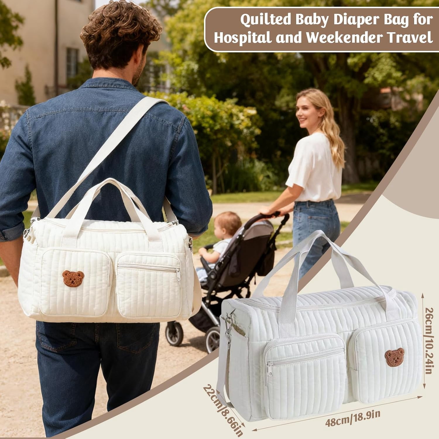 SPEKSEE Quilted Diaper Bag Large Capacity Duffle Bag Weekender Bag for Hospital and Weekender Travel