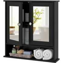 LDAILY Bathroom Wall Cabinet, Over The Toilet Storage Cabinet with Adjustable Shelf and Vanity Mirrored Doors, Medicine Cabinet Mirror, Bathroom Organizers and Storage for Kitchen, Office (Black)