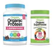 Orgain - Organic Vegan, Gluten Free Plant Based Protein & Superfoods Powder - Creamy Chocolate Fudge (2.02 LB) + Superfoods Powder - Berry (0.62 LB)