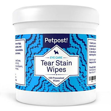 Petpost | Tear Stain Remover Wipes - 100 Presoaked Cotton Pads - Best Eye Crust Treatment for White Fur - Maltese Angels Approved - Chemical and Bleach Free - 8 Oz. (100