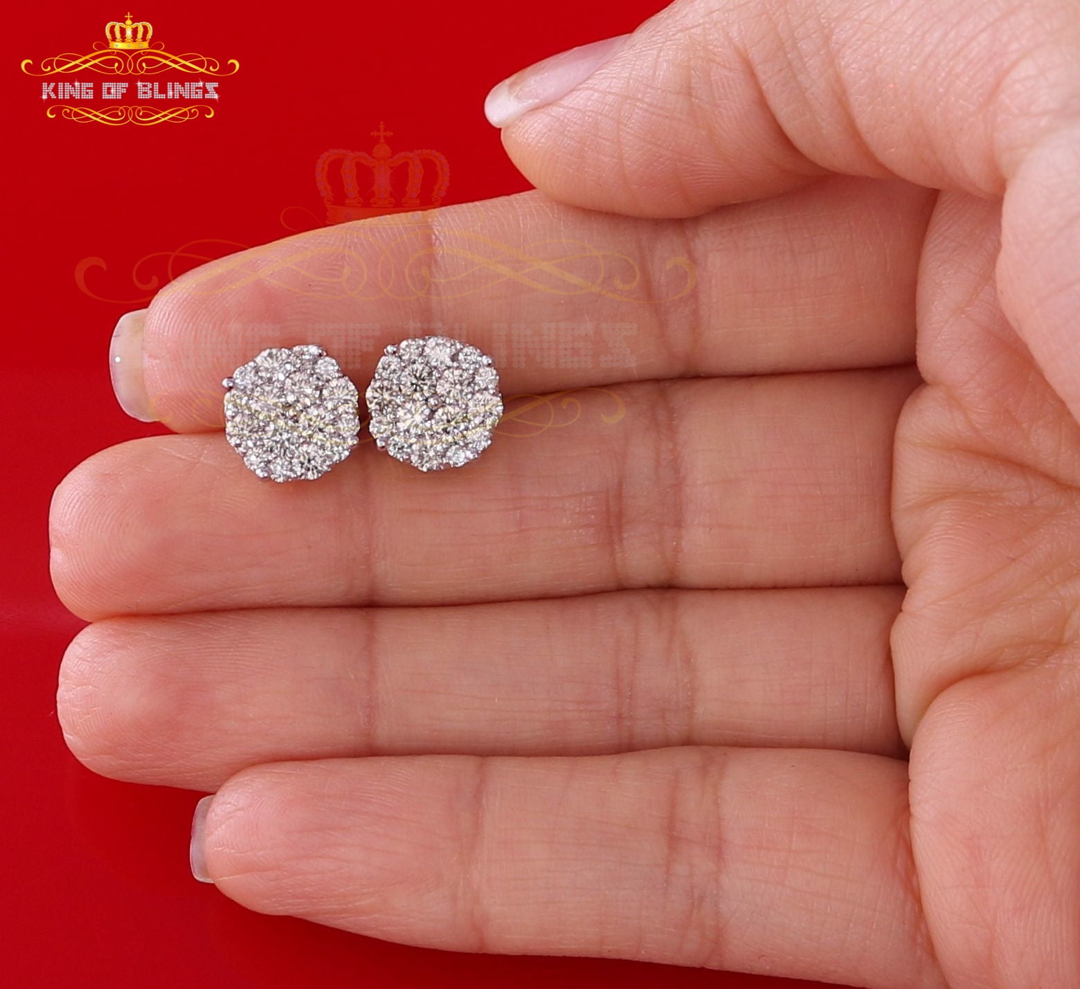 King of Bling's 10K Real Yellow Gold Real Diamond 1.50CT Men's/Women's Stud Round Earring