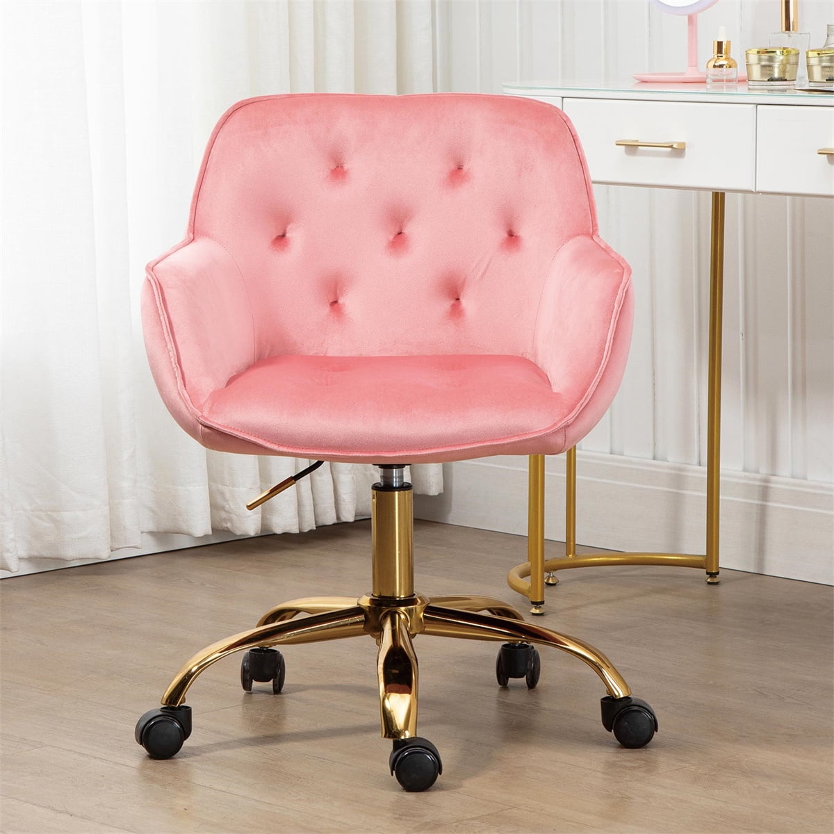 Velvet Office Chair, Lcurved Rolling Chair Vanity Chair with 5pcs