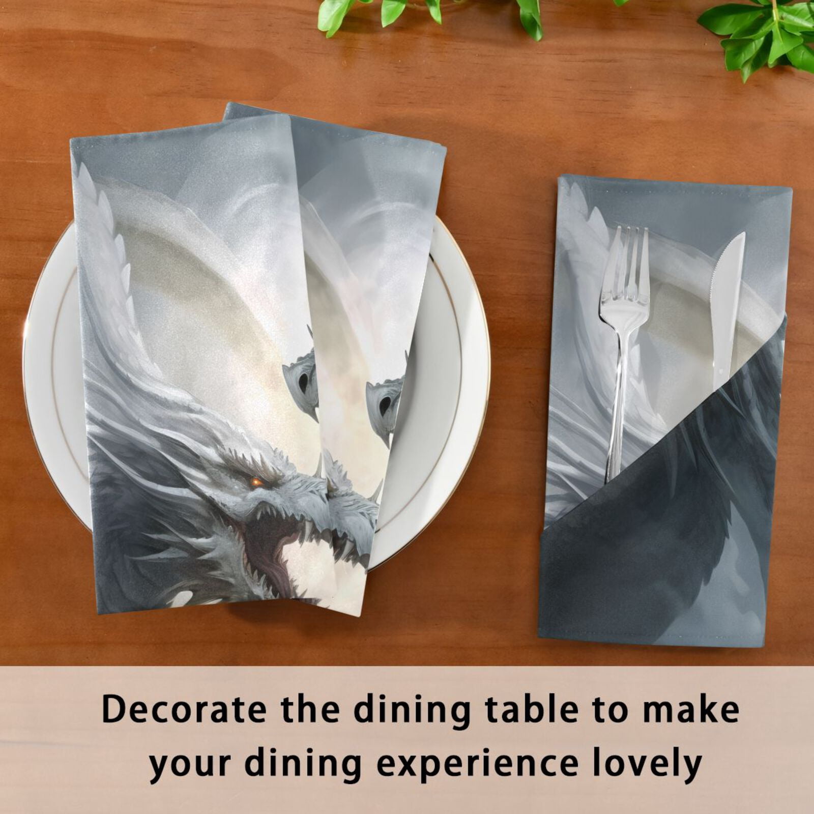 JSTEL Dragons Fighting Cloth Napkins Set of 6, 20x20 Inch Washable and Reusable Napkin for Decoupage Dinner Party Everyday Use