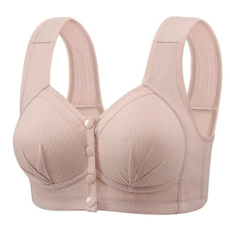 REORIAFEE No Wire Bras for Women Front Closure Wireless Gathered Together Bras Solid Brassiere Breathable Wide Strap Comfy Corset Underwear Classic Comfortable Support Lingerie Pink 38