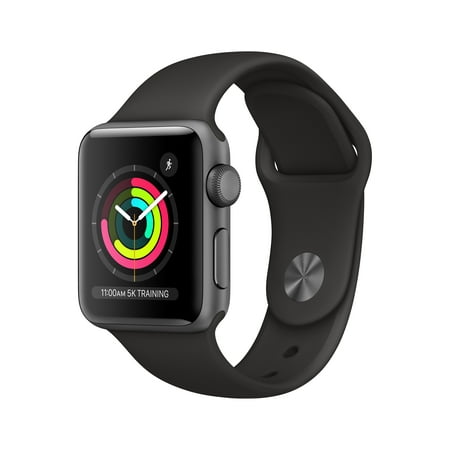 Apple Watch Series 3 (GPS) 38mm Space Gray Aluminum Case with Black Sport Band – Space Gray Aluminum