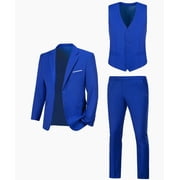 Wehilion Suit for Men Vintage Retro Wedding Suits Set Slim Fit 3 Pieces Jacket Blazer Groom Tuxedo Prom Mens Suit Royal Blue XL