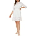 thumbnail image 3 of INSPIRE CHIC Women's Layered Ruffle Hem 3/4 Sleeves Smocked Chiffon A-Line Dress S White, 3 of 9