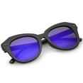thumbnail image 4 of sunglassLA Female Women's Oversize Horn Rimmed Colored Mirror Round Lens Cat Eye Sunglasses 52mm (Black / Blue Mirror) - 52mm, 4 of 4