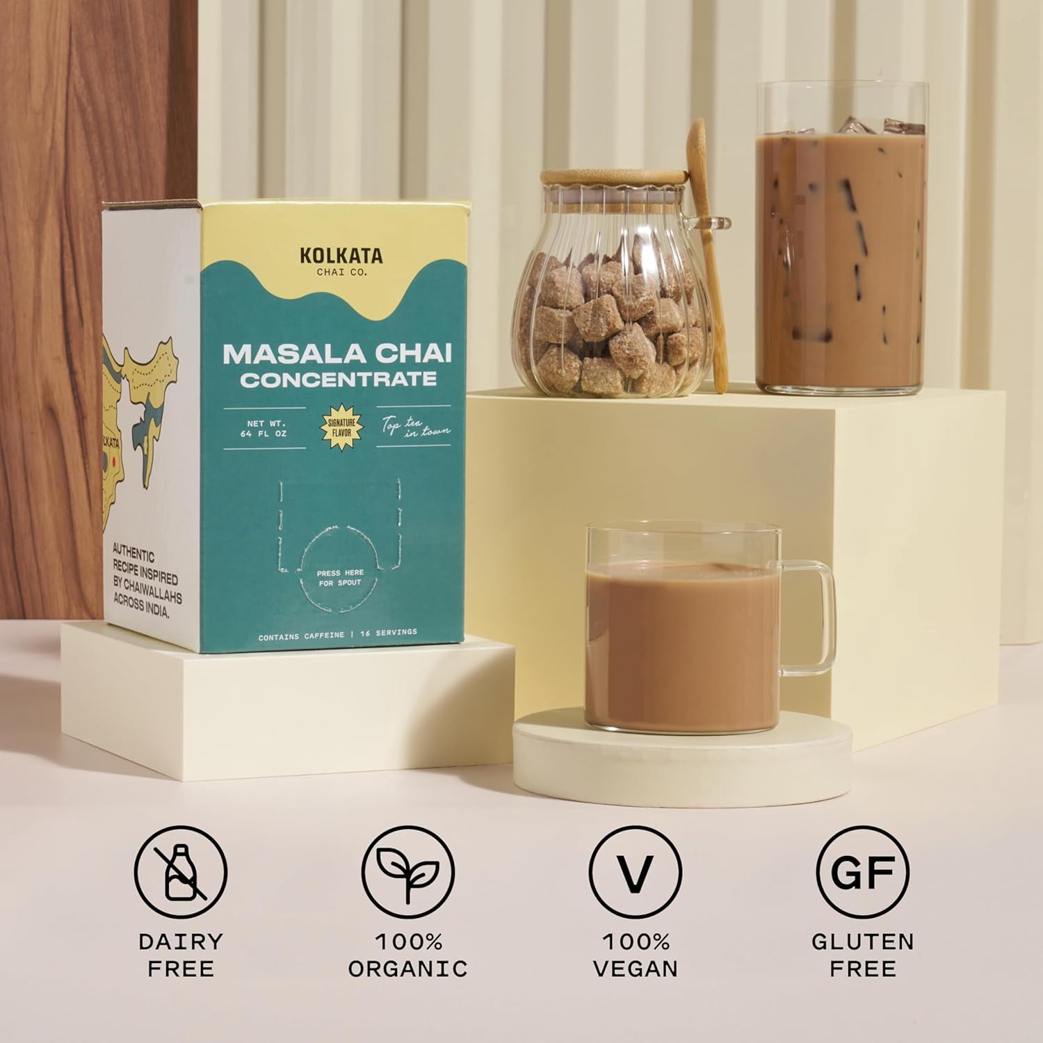 Kolkata Chai - Masala Chai Concentrate for Chai Tea Latte, 64oz Microbrewed Premium Organic Black Tea and Spices, Vegan, Gluten Free, All Natural, Makes 16 servings