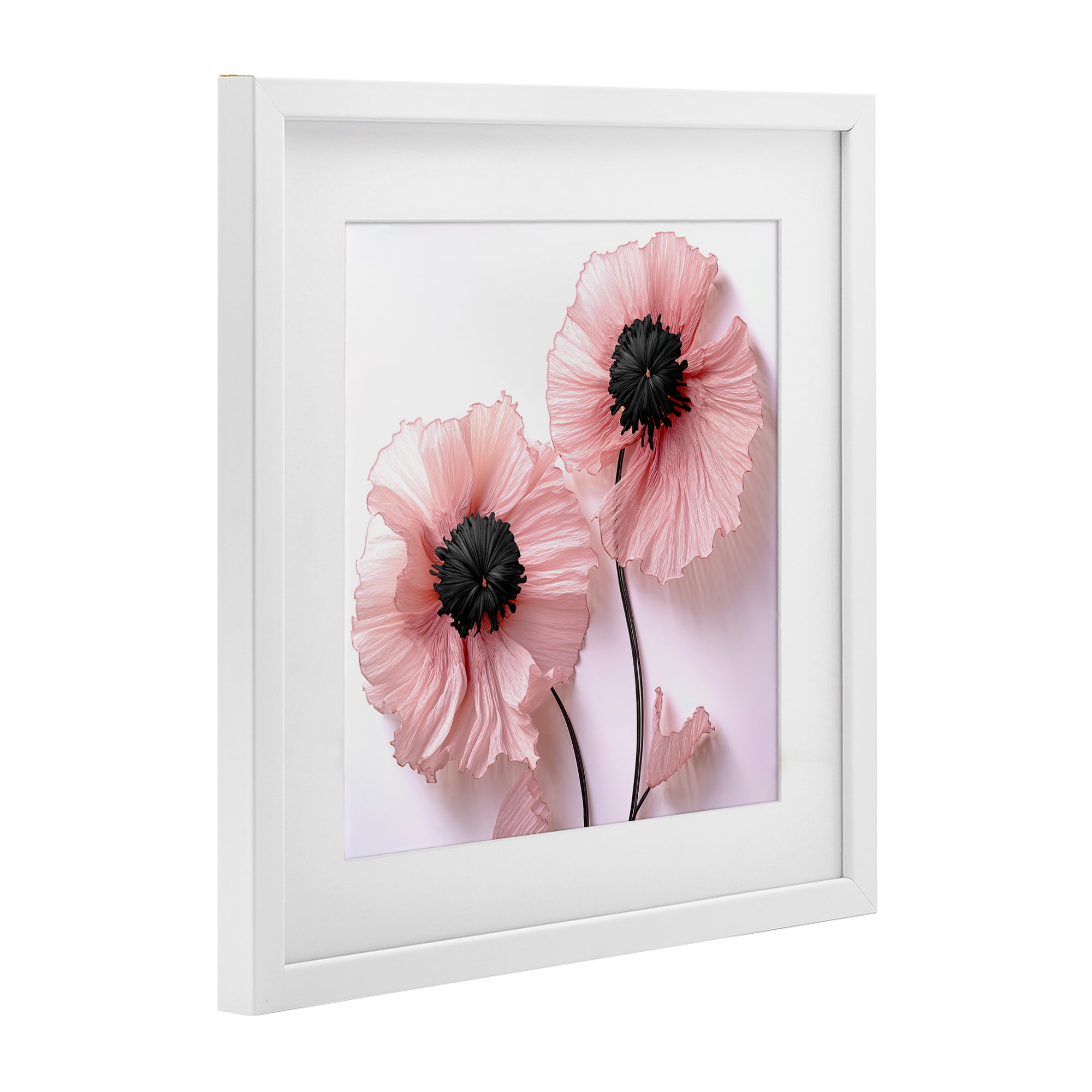 Properly Pink Poppies White Framed Print Under Glass, design by Sasha