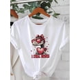 thumbnail image 2 of Valentine's Day Animal & Heart Print T-Shirt - Casual Crew Neck, Short Sleeve, Women's Fashion, Valentine's Day, Animal, Heart Print, Round Neck, Short Sleeve T-shirt, 2 of 7