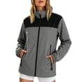 thumbnail image 7 of XUNKUSGA Waterproof Rain Jacket Women Fashion Color Block Lightweight Windbreaker Jacket Women Classic Zip Up Stand Collar Athletic Jacket with Zipper Pockets,Gray,4XL, 7 of 7