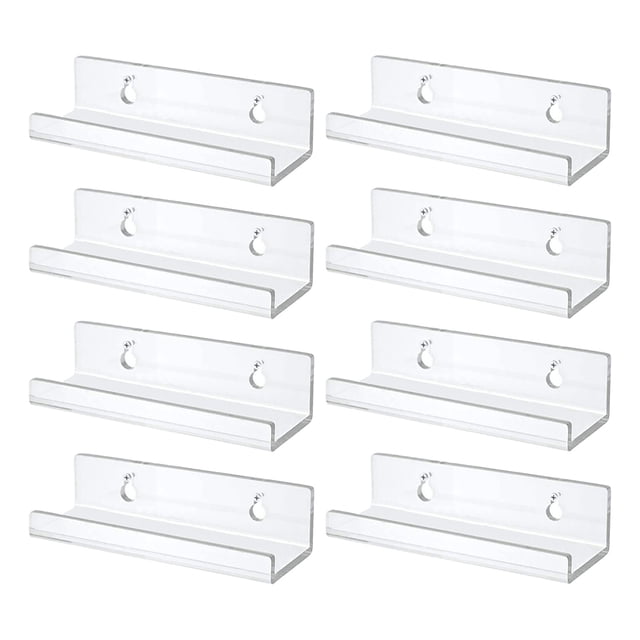 kjfeif 8-Pack Clear Acrylic Wall Mount Shelves, 4-Inch Floating Ledges for Vinyl Records, Books, Magazines, or Decor, Modern Display for Living Room, Bedroom, or Office