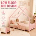 thumbnail image 4 of SESSLIFE Montessori Floor Bed, Twin Size Toddler Bed with Roof and Guardrail, House-Shaped Design, No Box Spring Needed, Toddler Bed Frame for Kids, Pink, 4 of 9