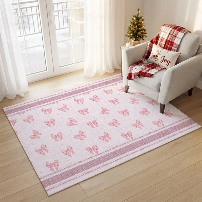 4x6 Area Rugs, Pink Bow Non-Skid Rubber Backing Large Rectangle Rugs ...