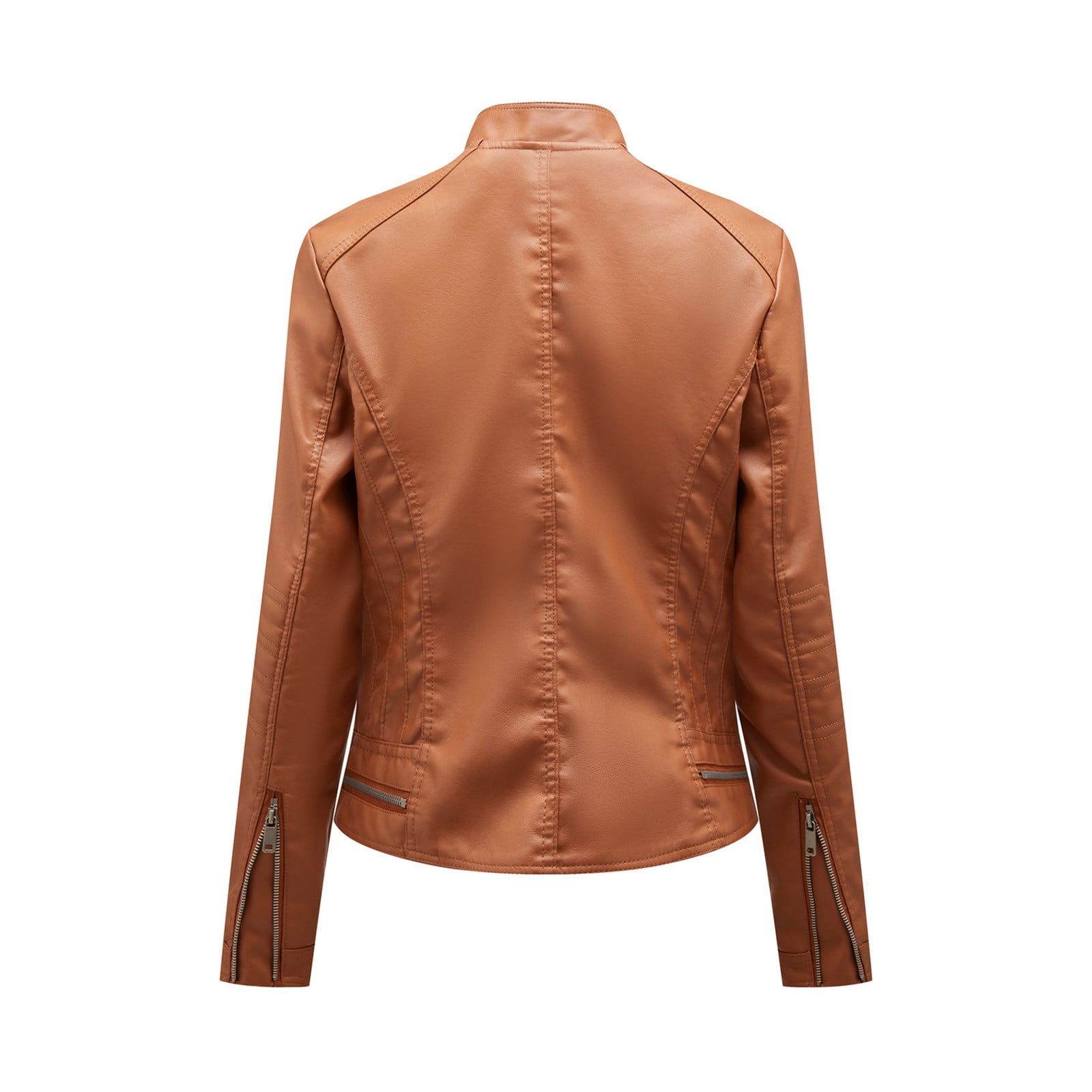 QATAINLAV Womens Faux Leather Jackets Long Sleeve Slim Fit Motorcycle Coat Outwear with Zipper Pockets, Khaki, M