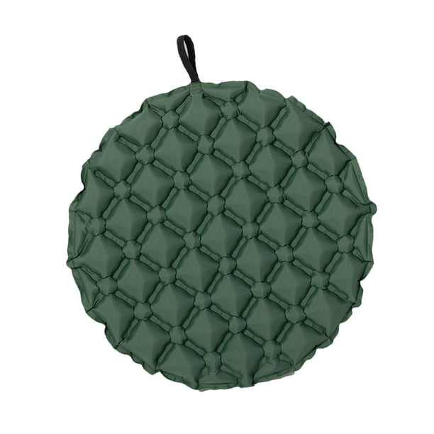 Cojín de asiento inflable portátil impermeable con bolsa de almacenamiento, tapete redondo, asiento plegable para avión, camping, viajes, oficina, verde oscuro