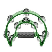 Flexzion Half Moon Musical Tambourine Double Row Metal Jingles Hand Held Percussion Drum for Gift KTV, Party, Kids Toy with Ergonomic Handle Grip, Green