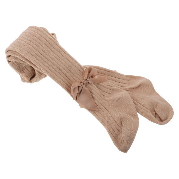 FUEENIRVA 1 Pair Toddler Socks with Bow for Baby Girls Ribbed Texture Cotton Warmth in Beige