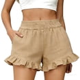 thumbnail image 2 of uublik Ruffle Shorts Women High Waist Wide Leg Summer Elastic Comfy Trendy Shorts with Pockets, Beige, 2 of 6