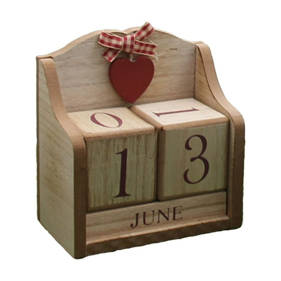 Mauxuk Wooden Desktop Calendar - Handcrafted Brown Wood Ornament, Durable Natural Beauty, 8x14.5x15cm