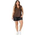 thumbnail image 3 of DARING DIVA Women's Plus Size Lapel Zipper Utility Motorcycle Suede Jacket Vest 3X Brown, 3 of 6