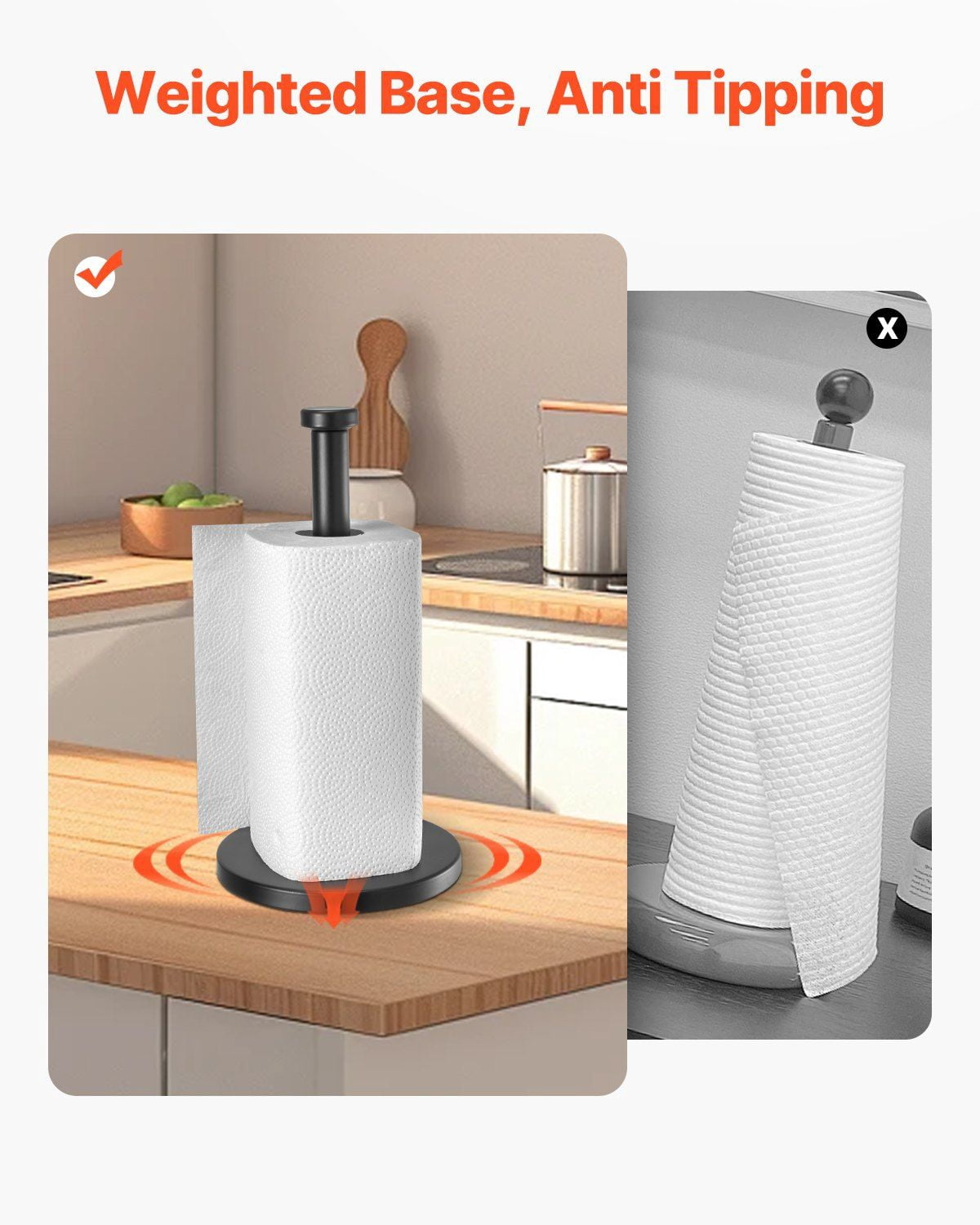 Stainless Steel Paper Towel Holder for Kitchen - Countertop Mount, Durable & Rust-Free