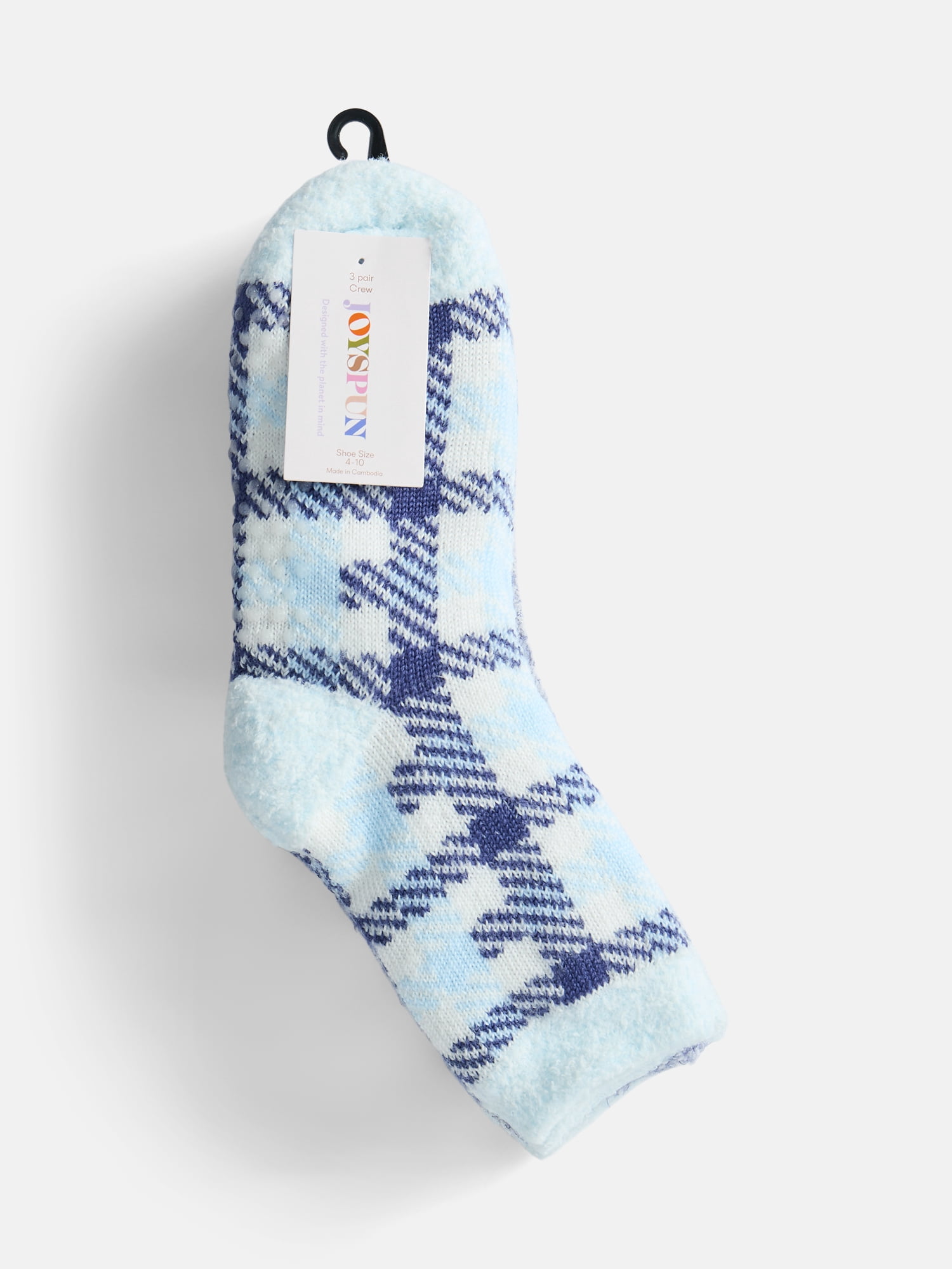 Joyspun Women's Double Layer Crew Lounge Socks, 3 Pack, Shoe Sizes 4-10
