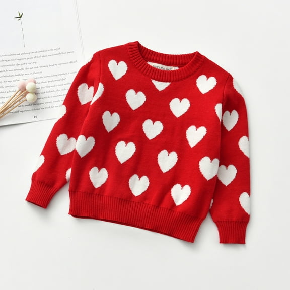 Kids Baby Pullover Sweater Heart Knit Sweater Coat for Autumn Fall and Winter Valentine Gift Crewneck Shirt Tops