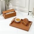 thumbnail image 5 of Casegrace Set of 6 Leather Coasters With Metal Holder Home Decorative Waterproof Cup Mat Kitchen Desktop Drink Coaster Set with Cork Base Brown, 5 of 8