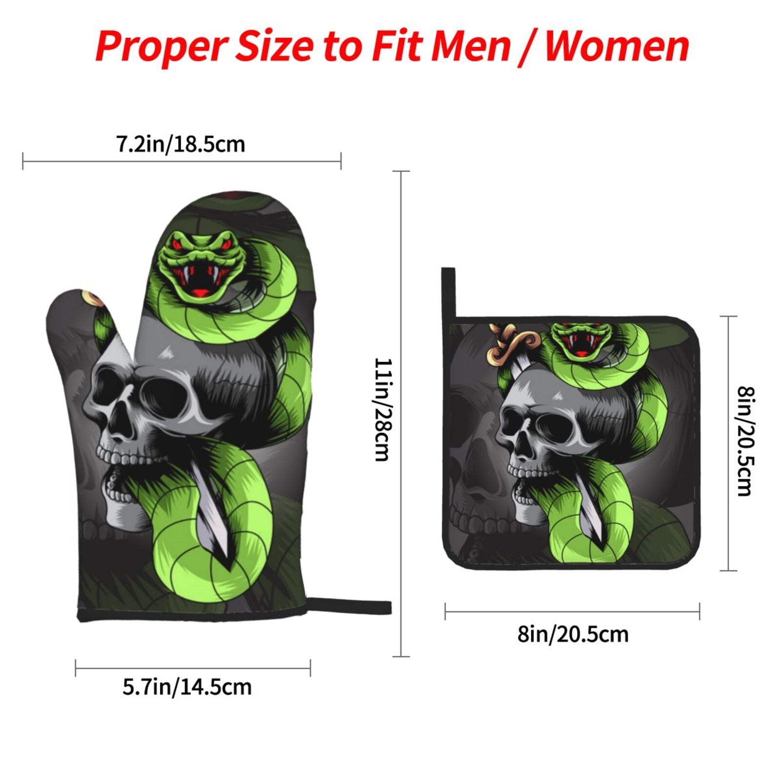Sword Pierced Skull With Snake 4Pcs Oven Mitts and Pot Holders Sets Oven Kitchen Gloves Hot Pads for Cooking BBQ Baking Grilling