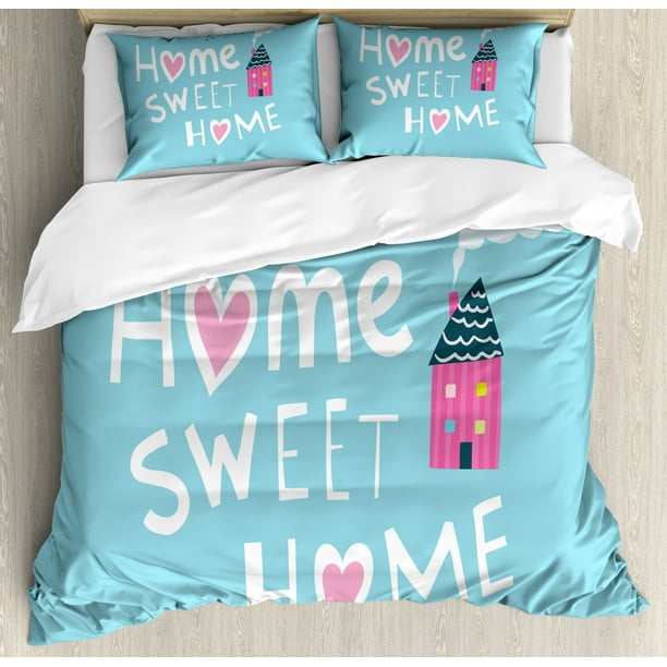 Home Sweet Home Queen Size Duvet Cover Set Image Of House With Chimney And Smoke With
