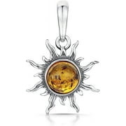 925 Sterling Silver Sun Pendant for Women - Genuine Baltic Amber - Honey Stone Color - Luxury Jewelry for a Lifetime