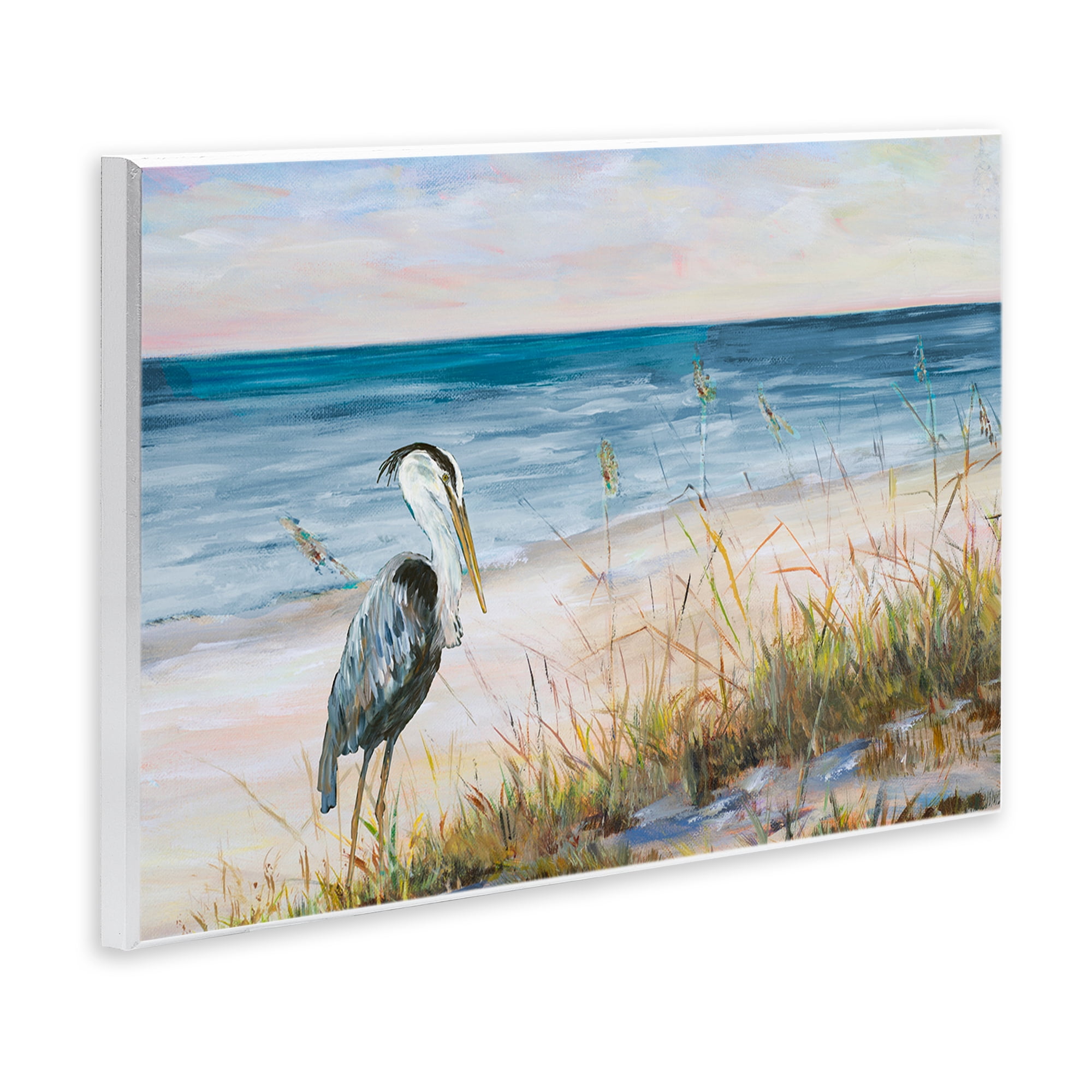 Stupell Industries Calm Pelican on Beach Landscape Painting Unframed Art Print Wall Art, 19 x 13