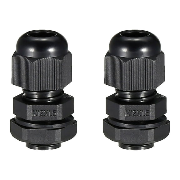 M12 Cable Gland Plastic Joint Adjustable Locknut Black for 3mm-6.5mm Dia Cable Wire 2Pcs