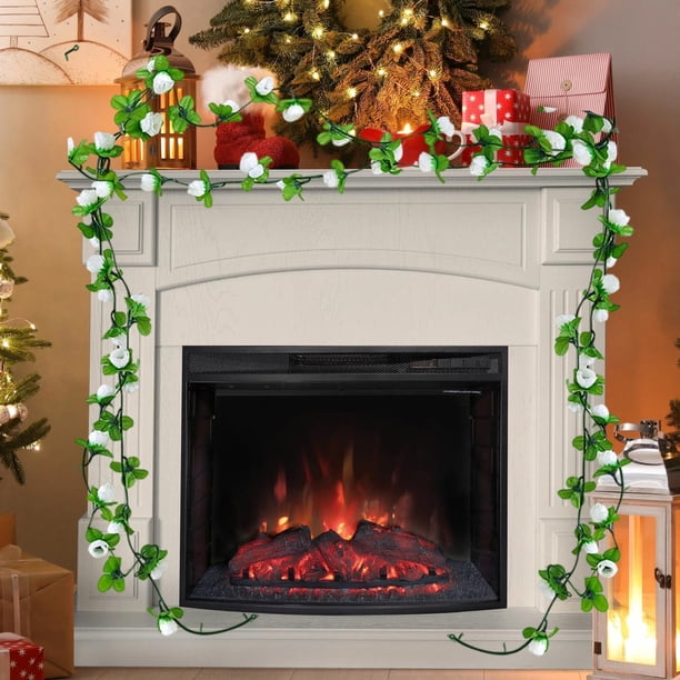 Ratán De Plástico Paquete de 2 guirnaldas de rosas artificiales,guirnalda de flores artificiales realistas para bodas,fiestas y decoración del hogar (blanco) Rkxzt