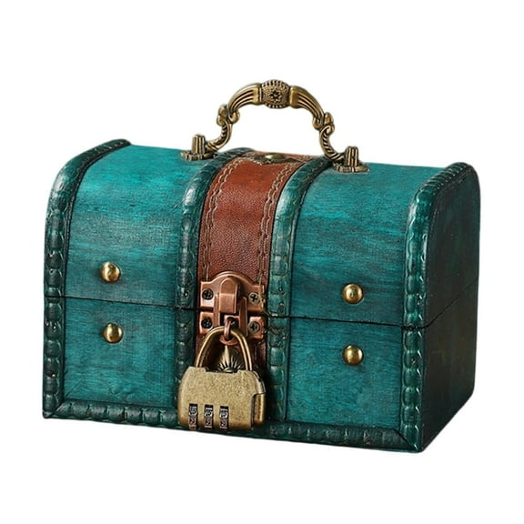 Dualoai Wood Treasure Chest Decorative Box Collection Gift Decoration Unique Desktop Handheld Jewelry Storage Box Keepsake Organizer Style C