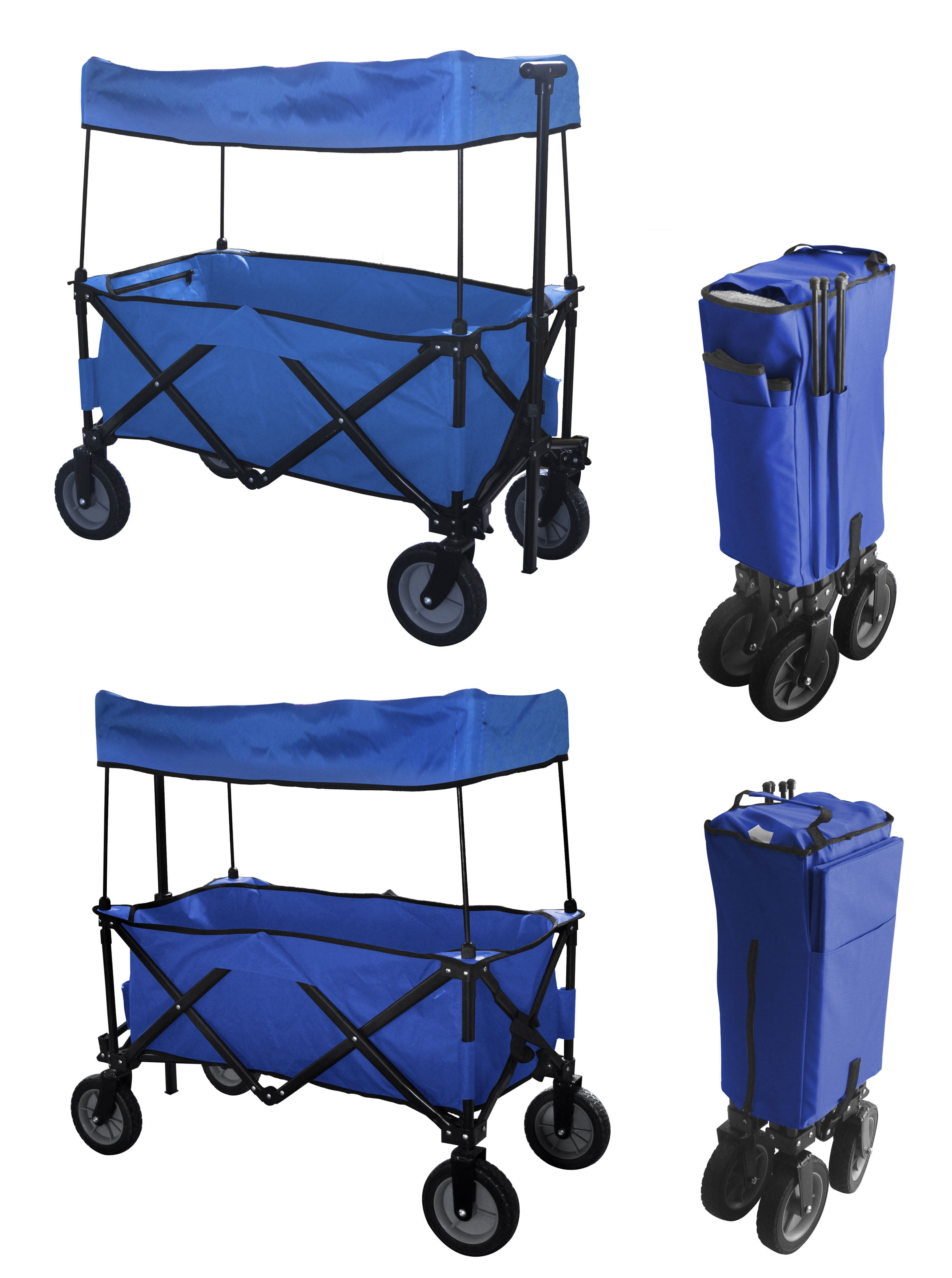 BLUE OUTDOOR FOLDING WAGON CANOPY GARDEN UTILITY TRAVEL CART COMPACT EZ