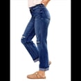 thumbnail image 3 of Pantalones Vaqueros Boyfriend Rectos de Tiro Medio para Mujer, de Mezclilla Elástica y Rasgada, A . Azul Oscuro S, 3 of 8