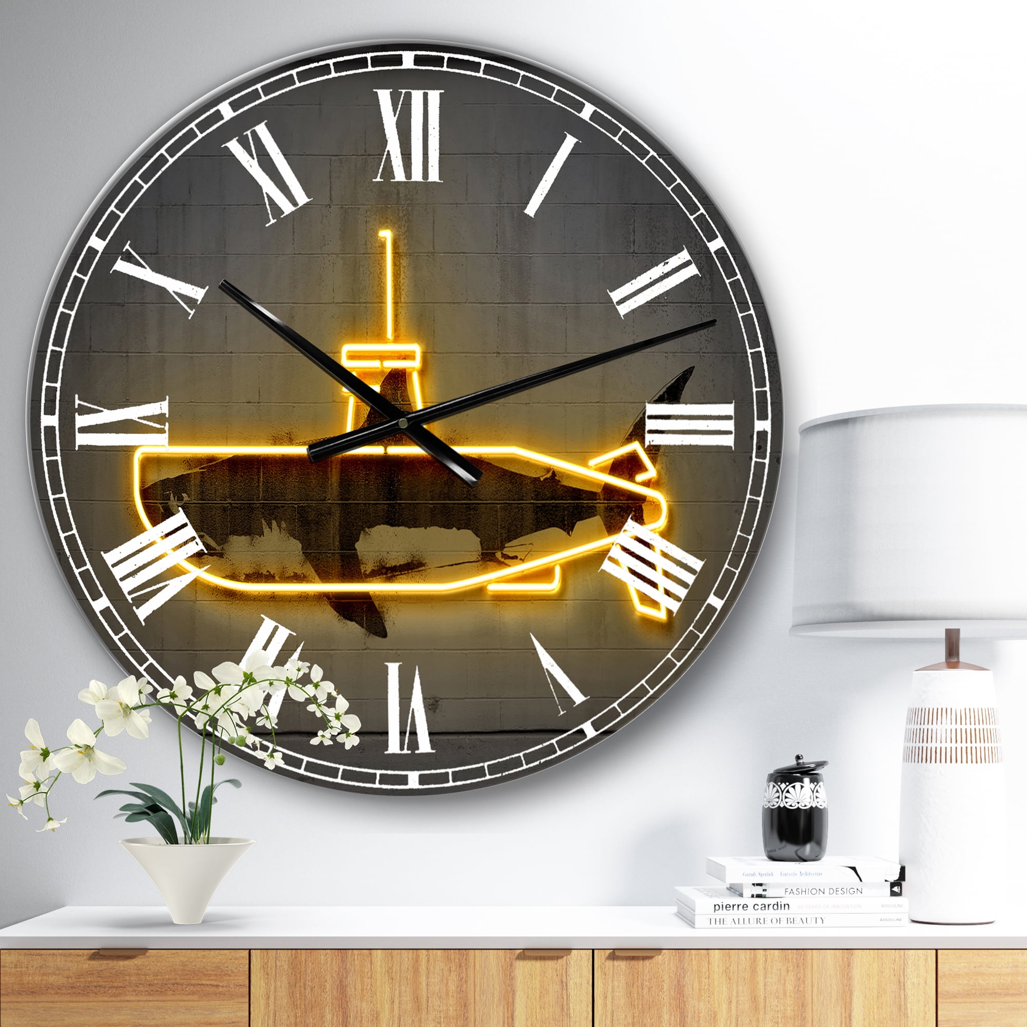 Designart Oversized Black Analog Round Modern Wall Clocks, CLM25799-C23