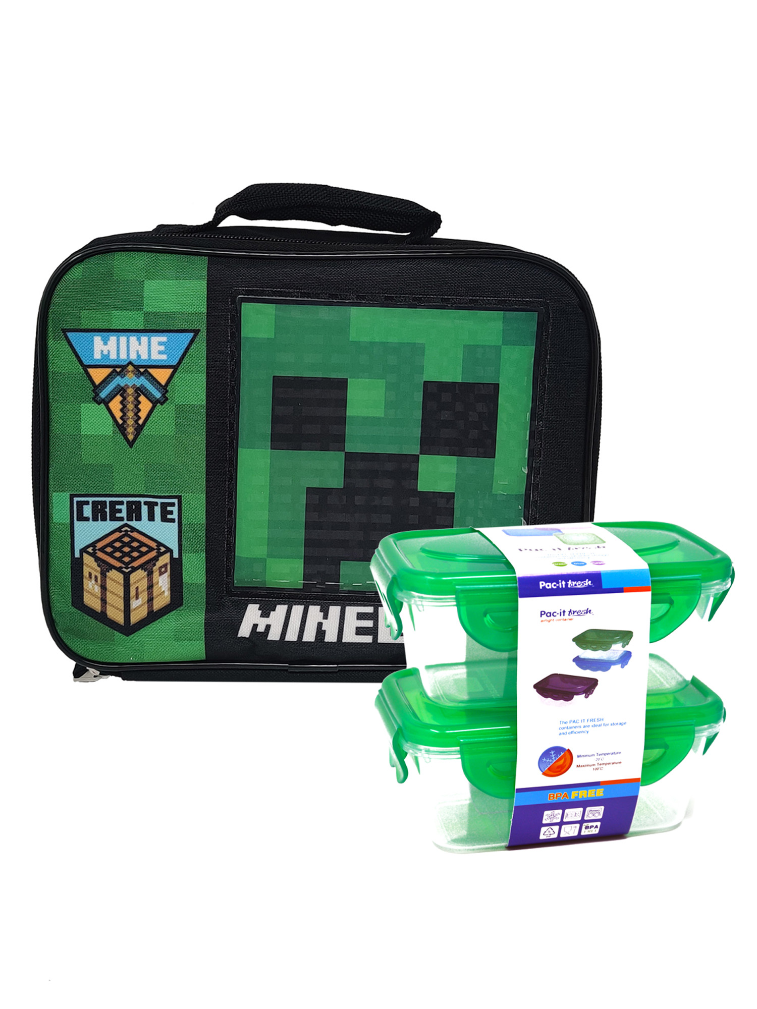 Minecraft Insulated Lunch Bag Gaming W 2 Pack Snack Container Set Walmart Com