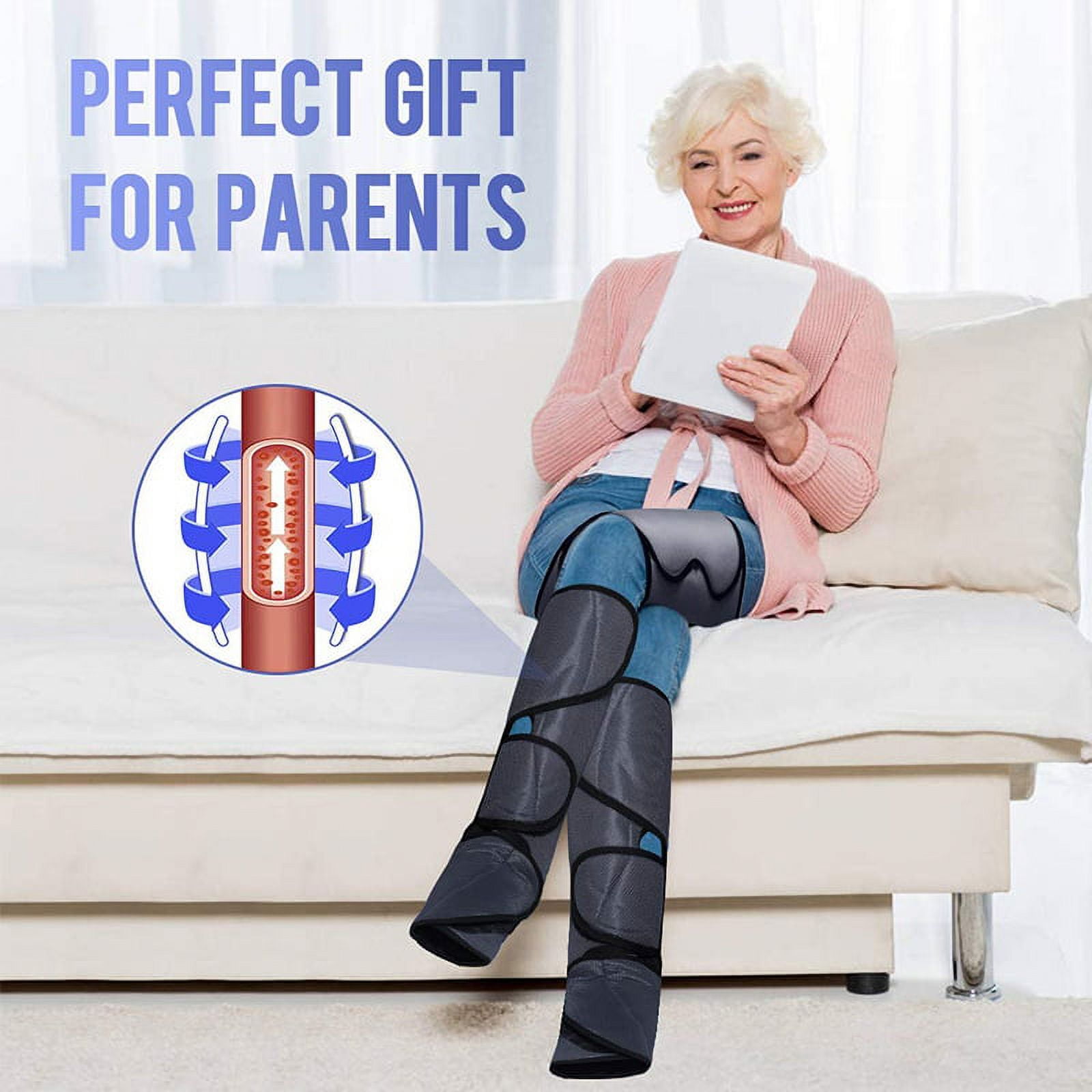 Electric Air Compression Leg Massager Pneumatic Foot and Calf Heated Air Wraps Handheld Controller Muscle Relax Pain Relief
