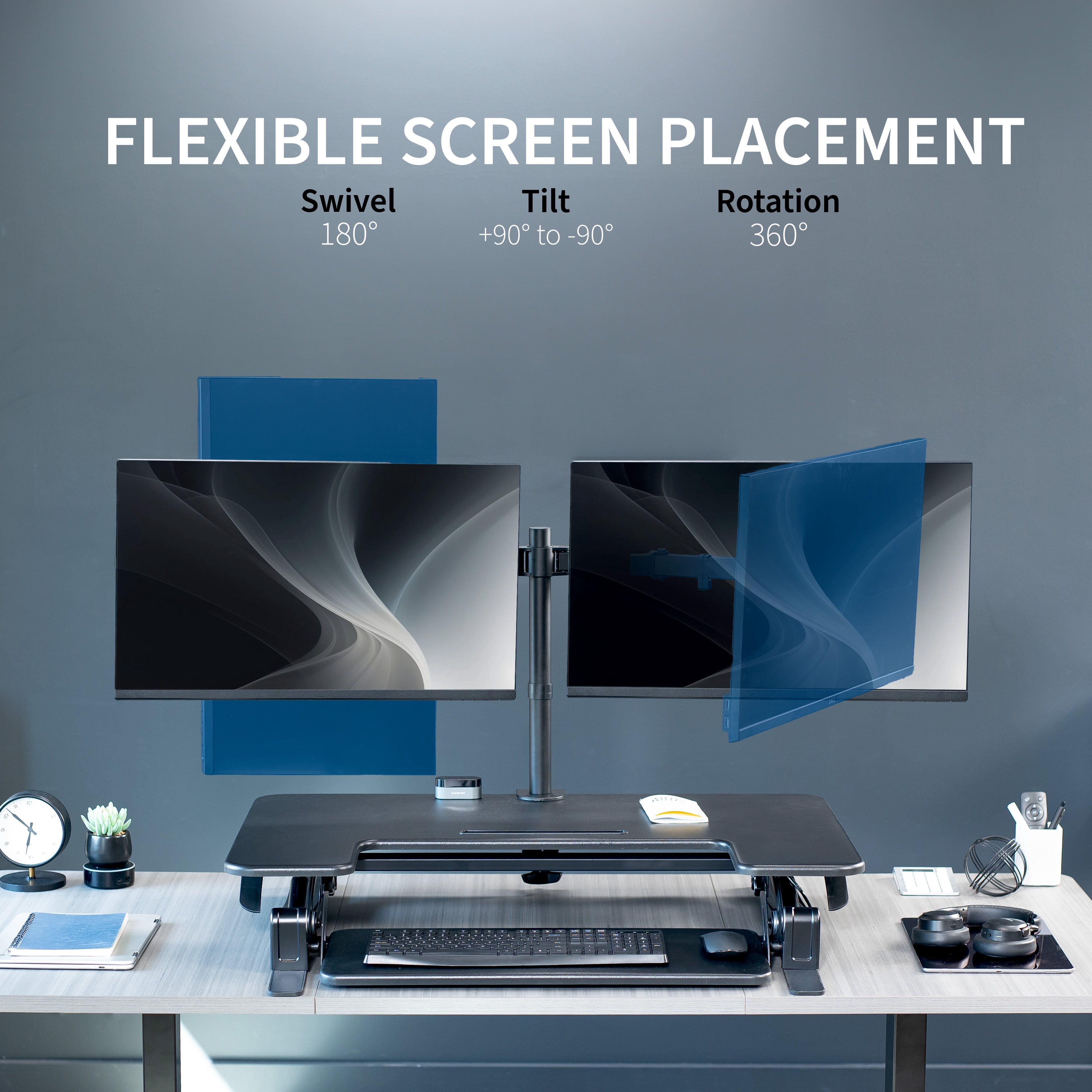 VIVO Black 36" Standing Desk Riser with Dual Monitor Stand for up to 30" Screens